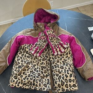 The Children's Place Brown and Pink Leopard Puffer Jacket